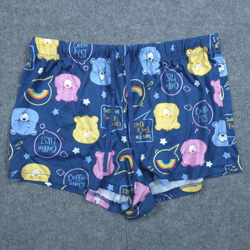 Care Bears Sleep Shorts Womens Large Blue Cartoon Rainbow Pajama Loungewear